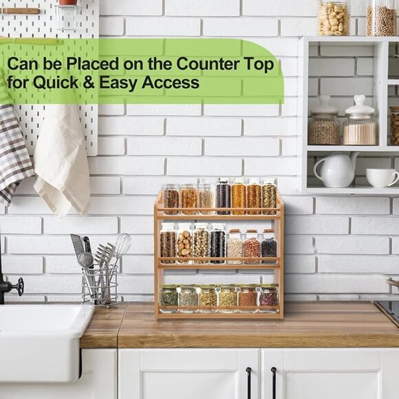 Kitchen | New 3 Tier Bamboo Spice Rack Seasoning Jars Rack Shelf Spice ...